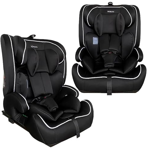 XOMAX HC02S Kindersitz ISOFIX 9–36 kg | ECE R129 i-Size | Gruppe 1/2/3 mit 5-Punkt-Gurt & Top Tether | mitwachsender Auto-Kindersitz höhenverstellbar, Sitzerhöhung (Schwarz)