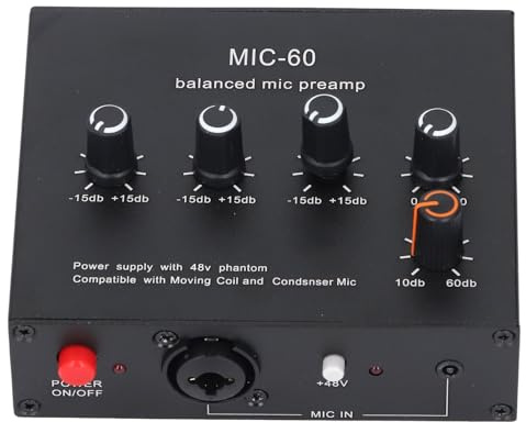 Luqeeg Préampli Microphone, DC5-12V Interface 3.5MM 6.5MM XLR Gain 60DB Alimentation Fantôme 48V Dynamique Condensateur Amplificateur Micro, Booster Micro pour Studios Domestiques