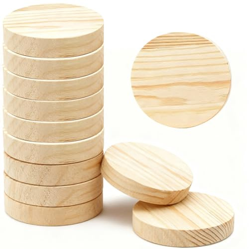 Cartel circular de madera de pino, 10 x 2 cm, 12 unidades en blanco, sin barnizar, círculos redondos de madera, placas para proyectos de manualidades, grabado, pintura, quema de madera