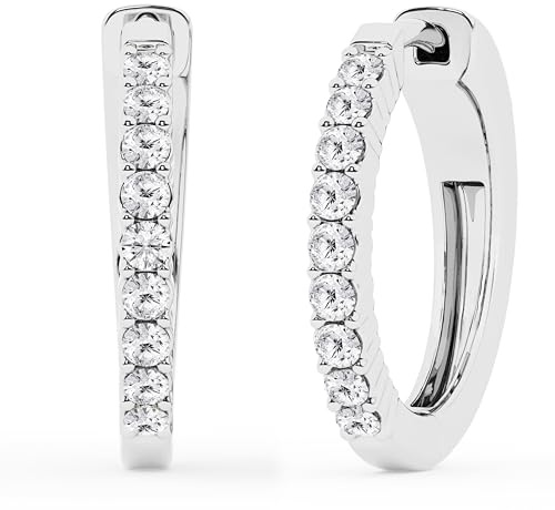 Belacqua 0.50 Carat Round Lab Grown Diamond Single Row Hoop Earrings in Sterling Silver, Color G+, Clarity SI, Prong Set, Fine Jewelry for Women, Gift Box Included