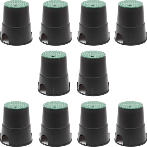 10 Pack Round Black Valve Box with Green Cover - Durable Irrigation Control Valve Protection for Underground Sewer Lateral Equipment - Ideal for Commercial Yard & Garden Sprinkler Systems