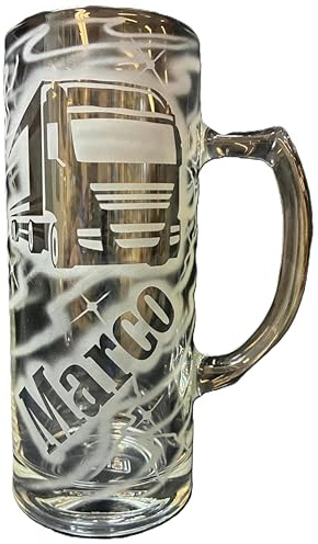 Bierkrug 0,3 l mit Gravur LKW Trucker Logo und Name personalisiert Glas Krug Bierglas Bierseidel Glaskrug individuell Geschenk Fahrer Fernfahrer Brummifahrer