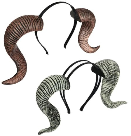 DECHOUS 2pcs Croissant Headband Faux Fur Ram Horn Hair Hoop Halloween Headbands for Boys and Girls Boy Girl Halloween Cosplay Headdress