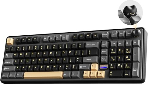 YUNZII B98 PRO Tastiera Meccanica Gaming Senza Fili QMK/VIA, Layout 96% con Tastierino e Manopola Gatto, BT5.0/2.4G/USB-C, Montaggio Gasket, Switch Hot-Swap, RGB per Win/Mac (Nero, Milk V2 Switch)