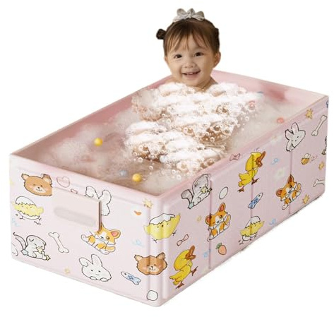 Bañera Portátil Infantil - Bañera Plegable que Ahorra Espacio con Tapón de Desagüe,Recipiente de baño infantil,para Ducha, Viajes, Balcón, Interior y Exterior, Uso en RV