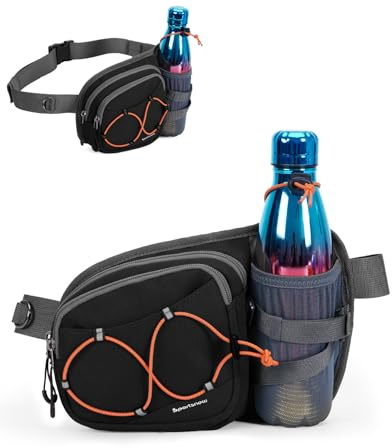 Sportsnew Bauchtasche mit Flaschenhalter 2L,Hüfttasche Wasserabweisend | Mehrere Reißverschlussfächer,Leichte Atmungsaktiv für Radfahren Camping Klettern Reisen Wandern Joggen Hundetraining