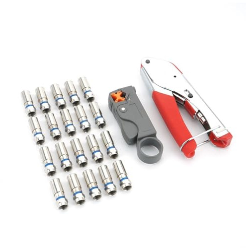 Coaxial Cable Crimping Pliers Kit Wire Stripper Tool with Metal F-Bits for Rg6 Rg59 Tv Antenna Satellite Cable Installation Repair