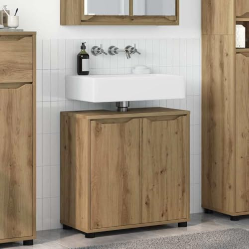 kithwjll Mobile lavabo da bagno in rovere Artisan, 60 x 30 x 60 cm, con 2 ante, ripiani regolabili in altezza, salvaspazio, per WC degli ospiti moderno, stile rustico vintage