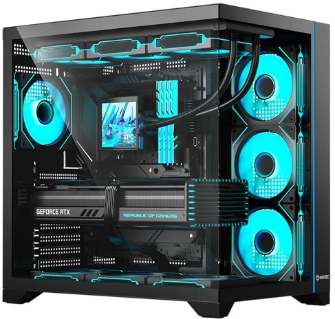 Hiditec ATX PC Gaming H3-datorfodral, USB Type-C-anslutning, 1 x 12 cm ARGB-fläkt, ARGB-styrenhet, BTF-, ATX- och mikroATX-kompatibel, chassi med system med dubbla kameror, upp till 10 x 120 mm