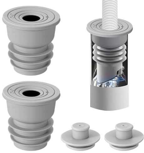 Elegaperma 2 Stück Waschmaschinen Rohrdichtung 35-40mm (Grau) | Waschmaschine Ablauf Dichtung, Abflussrohr Dichtung Waschmaschine mit Verschlusskappe für Ablaufschlauch