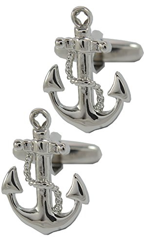 COLLAR AND CUFFS LONDON Gemelli Camicia Uomo Nautico - con Scatola - Ancoraggio della Nave - Nautico - Ancora - Ottone - Argento Colorato - Timone Barca Marinaio Yacht - Un Paio