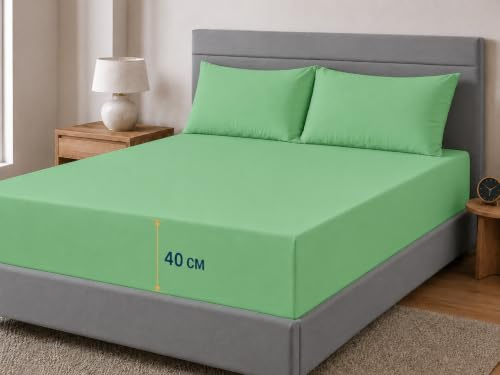 AmigoZone Extra Deep 16 (40cm) Fitted Bed Sheets - Non Iron Percale Quality For Thick MATTRESS - Single, Double, King & Super King (Double, Mint Green)