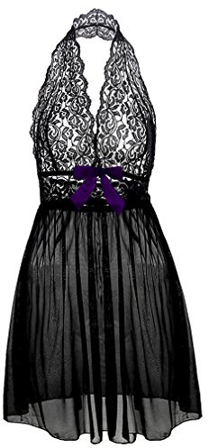 Boowhol Damen Reizwäsche Spitzenkleid Nachthemd Negligee Sexy Transparent Dessous-Sets Kleid Spitze Reizvoll Neckholder Babydolls mit Panties,Übergröße- größe L-5XL (5XL, Schwarz)
