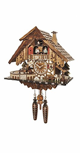 Engstler Quartz Cuckoo Clock Black Forest House with Music, Dancers and Moving Train EN 48710 QMT