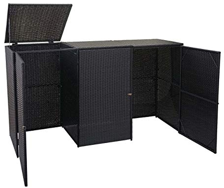 3er-Mülltonnenverkleidung HWC-E25, Mülltonnenbox Mülltonnenabdeckung, Poly-Rattan 3x120l - schwarz