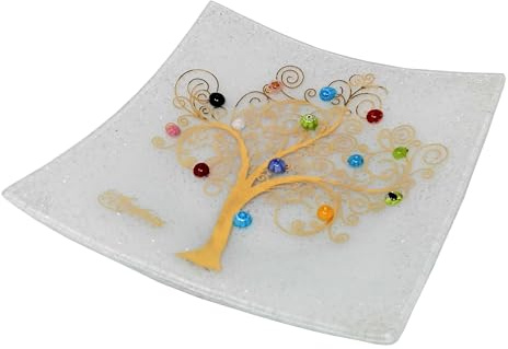 Sospiri Venezia Svuotatasche Albero della Vita in Vetro di Murano Murrine e Oro Idea Regalo Piatto Vassoio Decorativo Made Italy Portaoggetti Soprammobile Bomboniere Cerimonia 14x14 cm