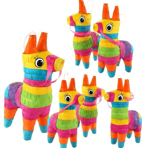 GIFTEXPRESS 6 Pack Mini Donkey Pinatas 7.5x5.5, Rainbow Party Decoration for Cinco De Mayo, Pinatas for Fiestas, Taco, Llama Birthday, Carnival, Classroom & Table Centerpiece Party Favor
