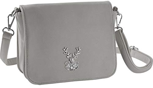 dressforfun Dirndl Tasche, Herztasche, Handtasche Damen mittelgroß, Trachten Mode, Trachtentasche in Wildlederoptik, Damen Tasche, Umhängetasche, Oktoberfest Accessoires, Damen-Schultertaschen - grau