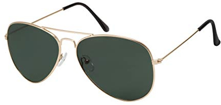 La Optica B.L.M. Unisex solglasögon UV400 CAT3 pilotglasögon retro – färger, enkel, dubbelpack, Guld (glas: Grön), M