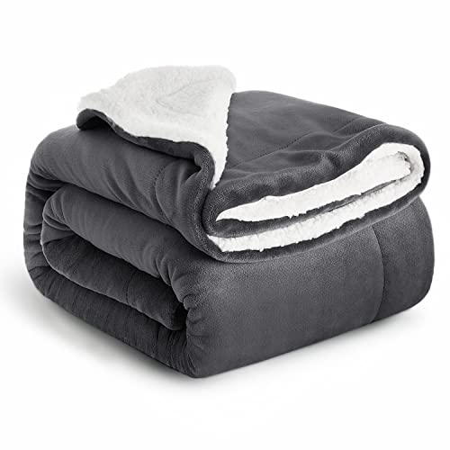 IR Imperial Rooms Sherpa Fleece Throw Blanket - Microfiber Fluffy Thick Blankets for Bed and Sofas Grey, Queen Size 200 x 240cm
