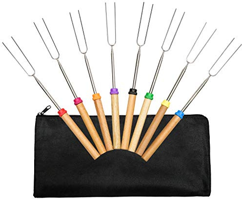 ValueHall Grillspieße 8 Stück Marshmallow Bräter Sticks 32 Zoll Roasting BBQ Sticks Teleskop Edelstahl Spieße Hot Dog Gabel mit Holzgriff für Lagerfeuer Feuerstelle V4A05
