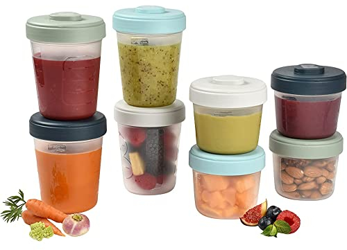 BÉABA, Lot de 8 Portions Conservation Clip, Pots empilables et emboîtables, 100% hermétique, Graduation, Zone marquage, Congélation, Conservation Lait Maternel (4x150ml + 4x250ml)