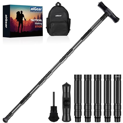 aiGear Wanderstöcke faltbar | 5 Rohre rutschfest und Stoßfest Wanderstöcke Teleskop | Aluminium Walkingstöcke Multifunktionale Bergsteiger Ausrüstung| für Outdoor Wandern Camping Geschenke (G2647WT)