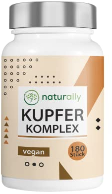 naturally Kupfer Tabletten [180 Stück] – 2mg Kupfer hochdosiert als Komplex mit Kupferbisglycinat, Kupfergluconat und Kupfercitrat – Copper, vegan, ohne Zusätze