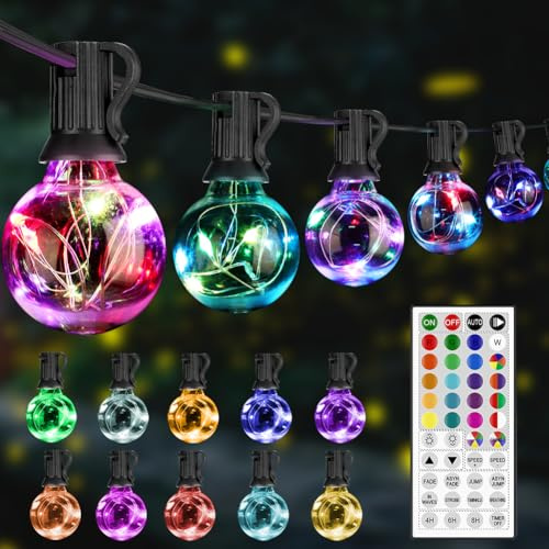 StarryEver LED Lichterkette Außen Bunt, Erweiterbar 30+2 Glühbirnen Lichterkette Außen Strom, 24 Farben 9M G40 Outdoor Lichterkette mit Fernbedienung Timer für Garten Balkon Terrasse Hof Party Deko