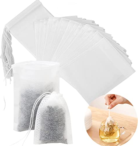 Luriseminger 200 Pezzi Sacchetti filtro per tè usa e getta, 9 x 10cm Sacco filtro in tessuto non tessuto, sacchetti filtro da tè vuoti con coulisse per tè, spezie, erbe aromatiche