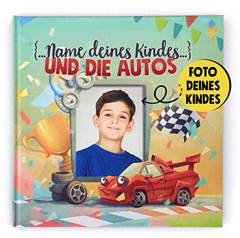Personalisiertes Kinderbuch über ein Autorennen mit Photos und Namen des Kindes Personalisierbares Kinderbuch Geschenk für Jungen und Mädchen
