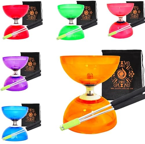 Diabolo con triplo cuscinetto al quarzo, con bastoni in alluminio, cordicella Diabolo e borsa per il trasporto a cascata (arancione con manici argentati)