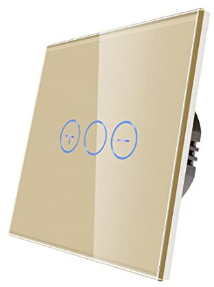 CNBINGO Single Dimmer Switch for LED Lights, Gold Touch Light Switch, No Neutral Wire Required, Tempered Glass Panel with LED Backlight, 1-Gang 1-Way, AC 240V 700W