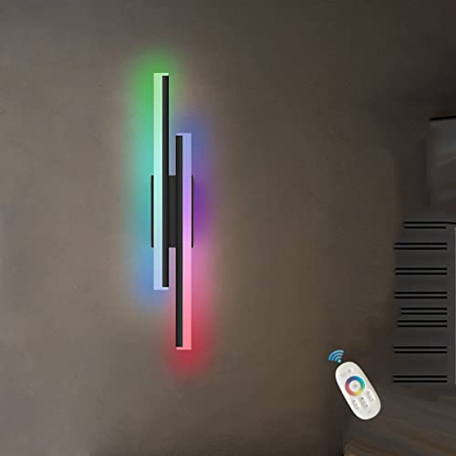 ANKBOY LED Wandleuchten Dimmbar RGB Bunte Verfärbung Wandlampe Innen mit Fernbedienung, 65cm Moderne Schwarz Aluminium Stimmungslicht 16W für Schlafzimmer, Wohnzimmer, Treppen