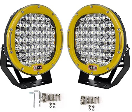 Willpower 2pcs Focos Led 9 pulgadas 23cm 225W Faros Led 12V 24V Spotlight Luz Trabajo LED IP67 Impermeable Antiniebla LED para Tractor 4x4 Coche Camión Barco Off Road ATV UTV SUV Amarillo