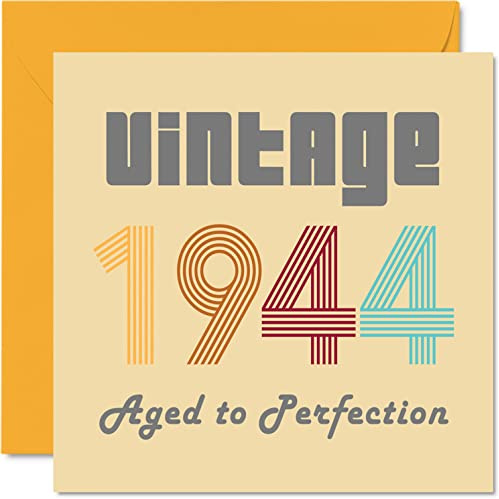 Stuff4 Geburtstagskarten zum 80. Geburtstag für Männer und Frauen | Vintage 1944 Aged To Perfection, 80 Geburtstagskarten Lustig für Sie und Ihn 145 mm x 145 mm Glückwunschkarten