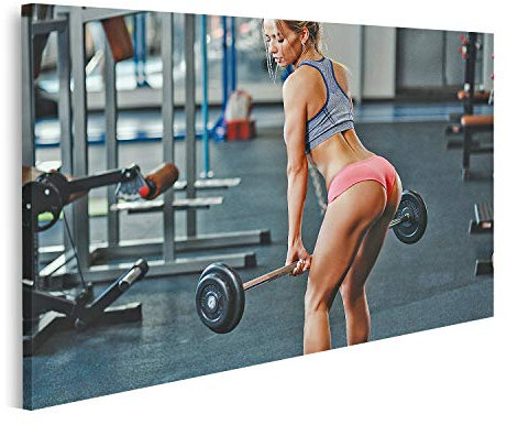islandburner Bild auf Leinwand Sexy Fitness Happy Blonde Girl Sport Wear Perfect Body Gym Posing Lächeln junge Leichtathletik beim Deadlift Bilder Drucke Kunst Poster Wandbild