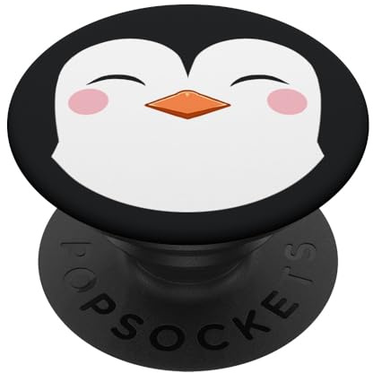 Animal Pinguin Gesicht PopSockets Klebender PopGrip Schwarz