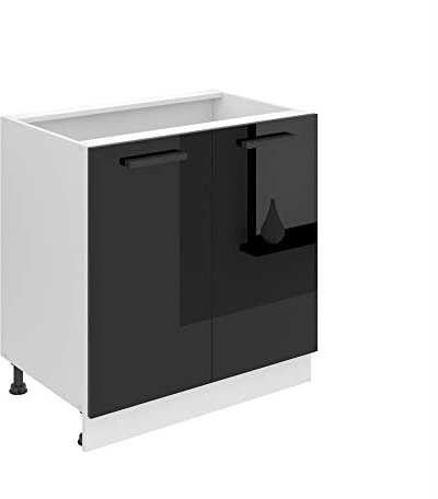 Belini Unterschrank SD 80 cm, ohne Arbeitsplatte, Schwarz Hochglanz | Küche, Küchenunterschrank Breite, Küchenschrank mit 2 Türen