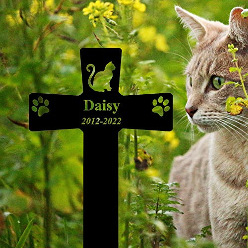 Gerryed Custom Cat Grave Markers Cross Personalized Cat Memorial Grave Stake Cat Memorial Marker Pet Grave Markers Cat Loss Gift Pattern 8inch