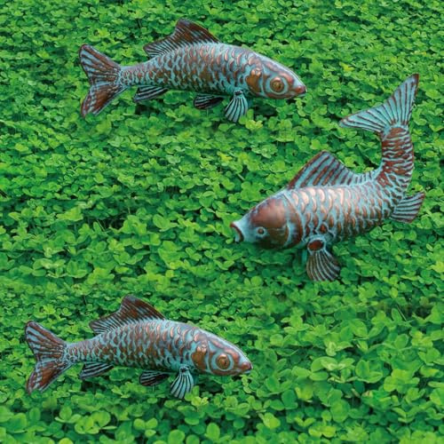 CLYB Metal Koi Fish Statues for Outside Pond Decor,Large Outdoor Fish Garden Sculptures & Statues,Antique Copper Garden Koi for Yard Patio Decoration,Metal Yard Art Gift for Mom Grandma,Set of 3