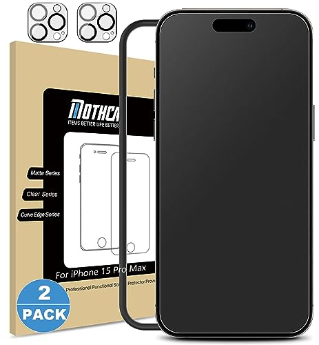 Mothca Matte Schutzfolie für iPhone 15 Pro Max, 2 Stück + 2 Kameraschutz