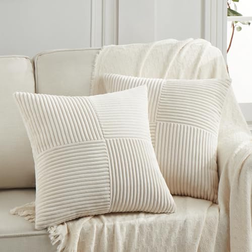 FDTERN 2er Set Creme Beige Kordsamt Kissenbezug 60x60 Weich Dekorative Kissenbezüge Kissenhülle Dekokissenbezug Sofakissen Dekokissen Boho Deko für Sofa Schlafzimmer Wohnzimmer Bett