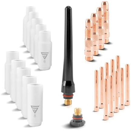 Juego de piezas de desgaste STAHLWERK WP-26 Premium TIG Accesorios de soldadura de 26 piezas con boquillas cerámicas de larga duración y capuchones de antorcha para antorchas de soldadura