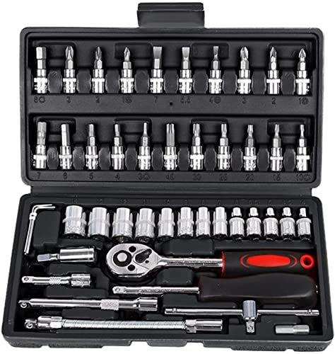 Juego de Llaves de Tubo para Herramientas manuales, 46 Uds., Llave de trinquete para reparación de automóviles, Llave Inglesa, Cabezal de Herramienta de Tuerca, Juego de Llaves métricas, Kit Abierto