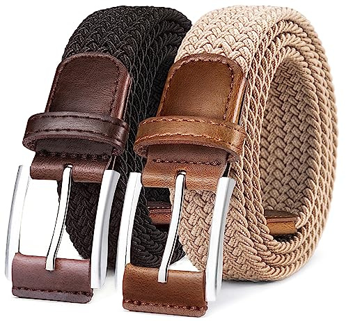 BULLIANT Elastischer Flechtgürtel 2er, Gürtel Herren 35mm | Herren & Damen Geflochten Stretch Golf Stoffgürtel