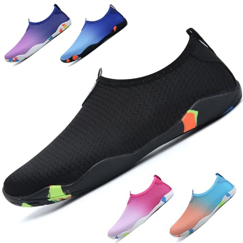 WateLves Badeschuhe Damen Herren Wasserschuhe Schwimmschuhe Strandschuhe Aquaschuhe Schnell Trocknend Surfschuhe Unisex Sommer(Schwarz 43)