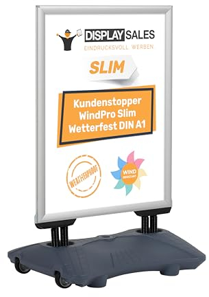 DISPLAY SALES Plakatständer WindPro® SLIM | Kundenstopper OUTDOOR in DIN A1 | Plakataufsteller A1 wetterfest in silber | Aufsteller Werbung beidseitig nutzbar für 2 Plakate