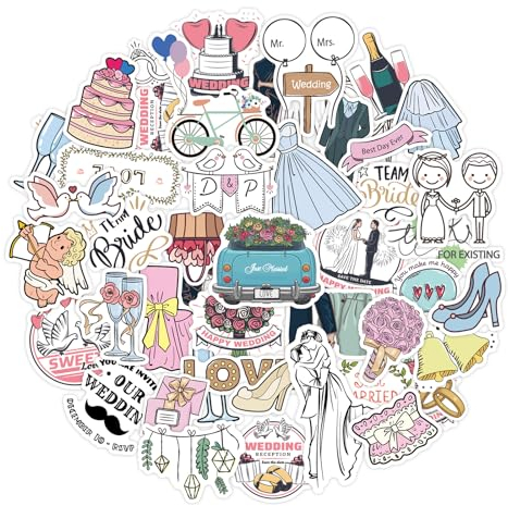 Qpout 50 Pezzi Adesivi Personalizzati Matrimonio Pianificazione Degli Ospiti Di Nozze Album Di Ritagli Adesivi D'Amore Per Adulti Accessori Inviti Per Bomboniere Biglietti Di Auguri Decorazioni