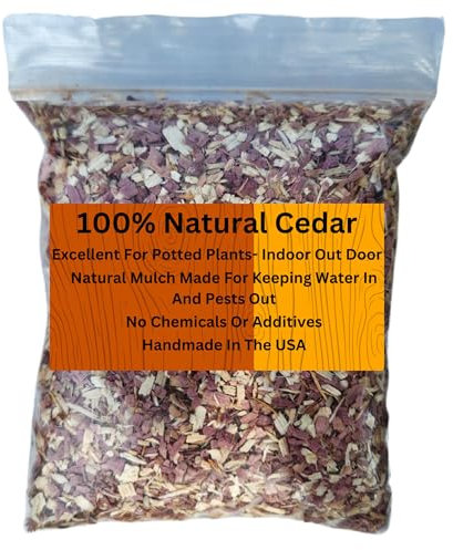 100% Natural Cedar Chips | Mulch | Great for Outdoors or Indoor Potted Plants | Dog Bedding | Pleasant Earthy Smell Half-Quart;